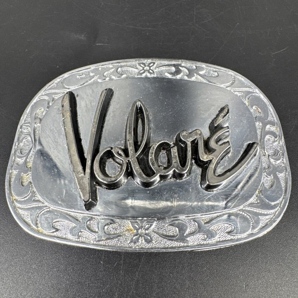 Vintage Volare Solid Pewter Silver Colored Belt Buckle